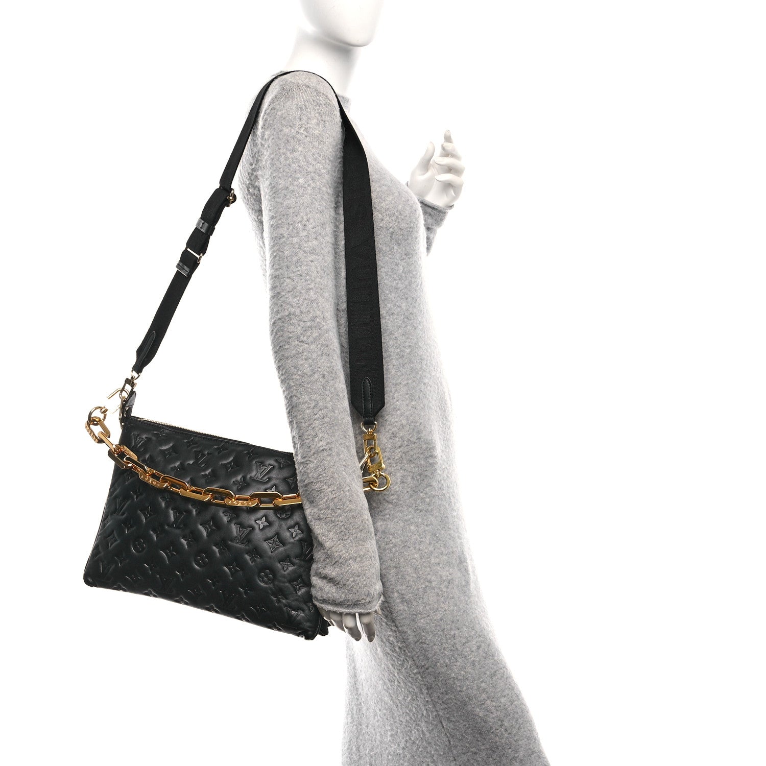 Louis Vuitton Lambskin Embossed Monogram Coussin MM Black 2 of 9