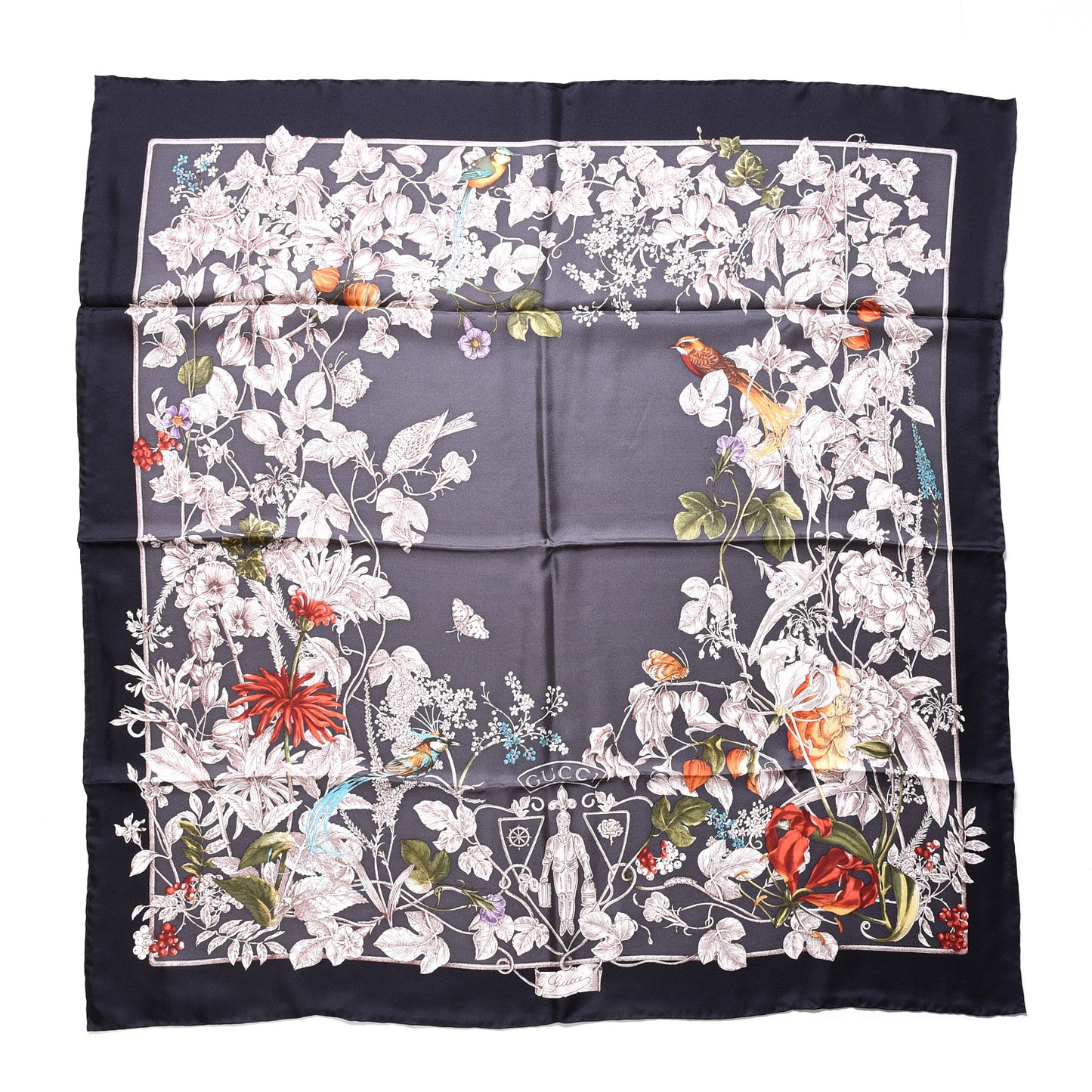 Silk Twill Wondergardenia Square Scarf Anthracite