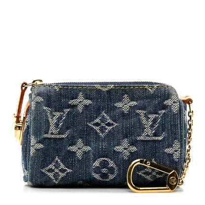 Louis Vuitton Monogram Denim Pochette Speedy PM Key Holder Blue 1 of 6