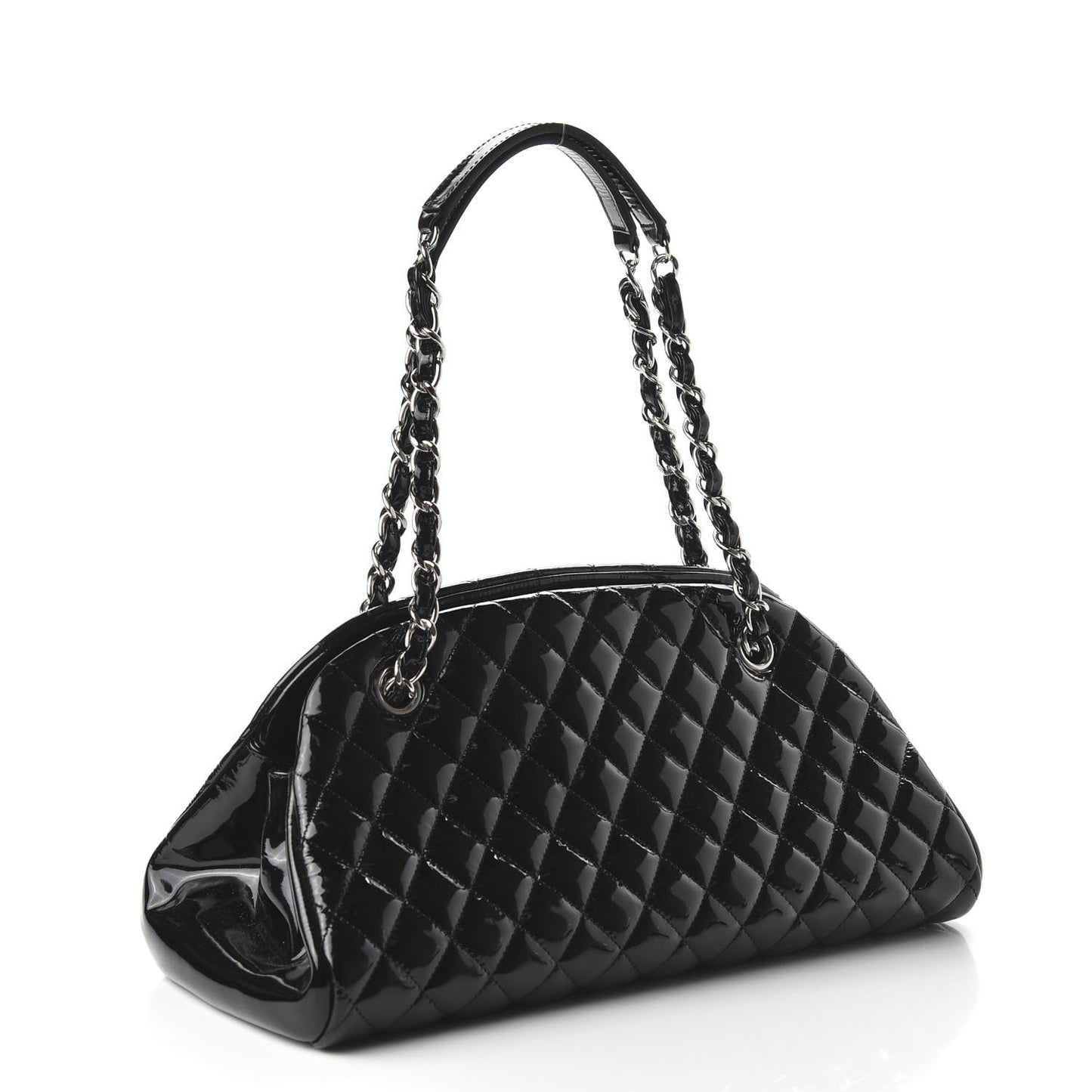 Patent Quilted Medium Just Mademoiselle Bowling Bag Black