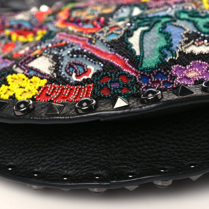 Valentino Garavani Calfskin Beaded Guitar Strap Rockstud Rolling Hobo Bag Black 7 of 8