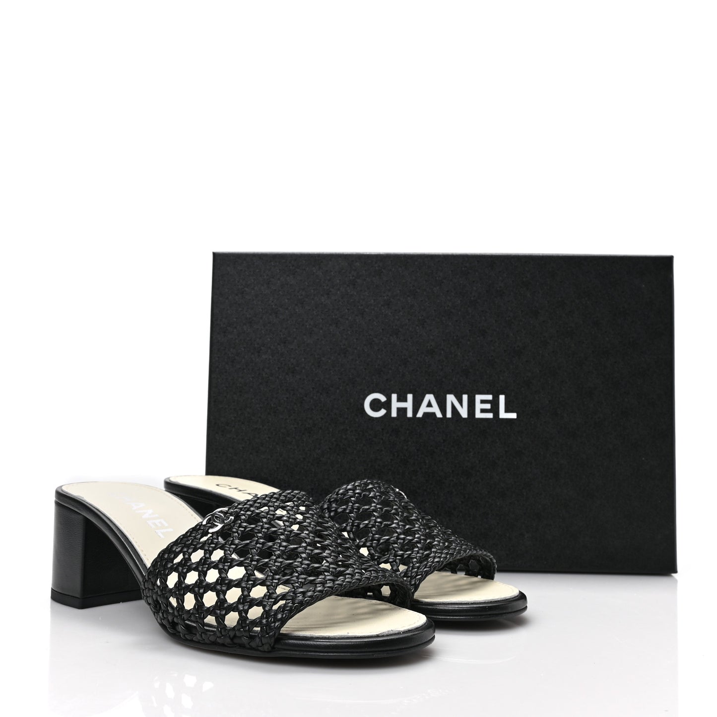 Shiny Braided Goatskin Mule Sandals 40 Black