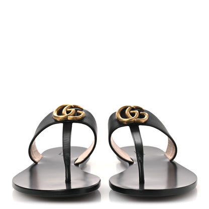 Gucci Calfskin GG Marmont Thong Sandals 38 Black 3 of 11