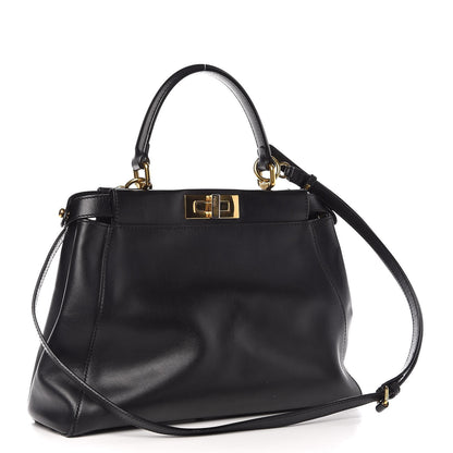Fendi Vitello Morgan Shiny Nappa Medium Peekaboo Iconic Satchel Black 4 of 15