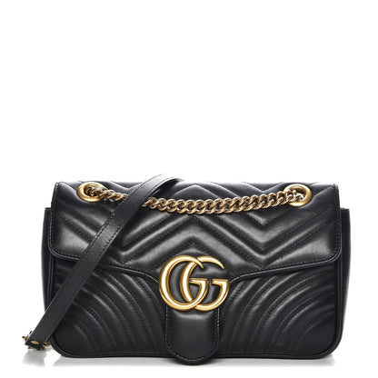 Gucci Calfskin Matelasse Small GG Marmont Shoulder Bag Black 1 of 7