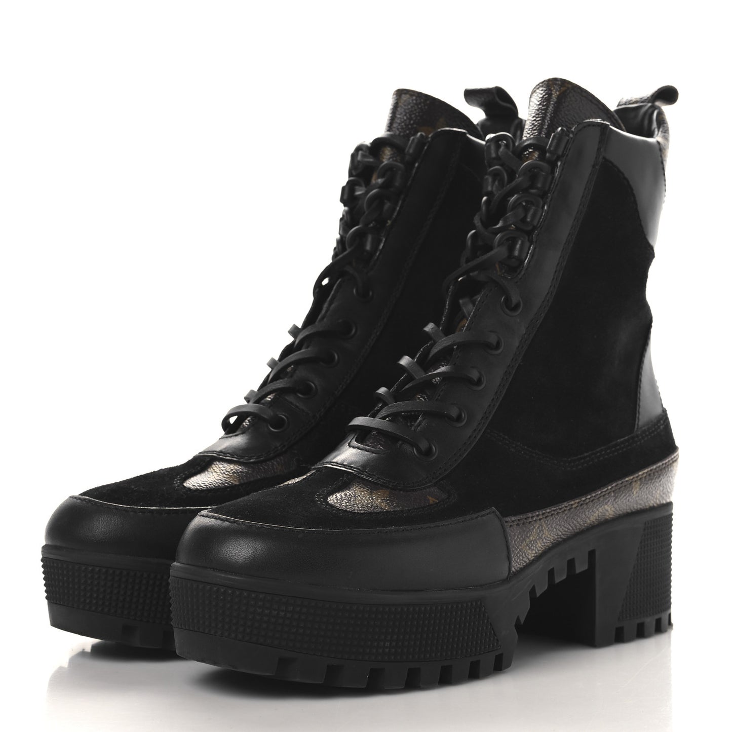 Suede Calfskin Monogram Laureate Platform Desert Boots 37 Black