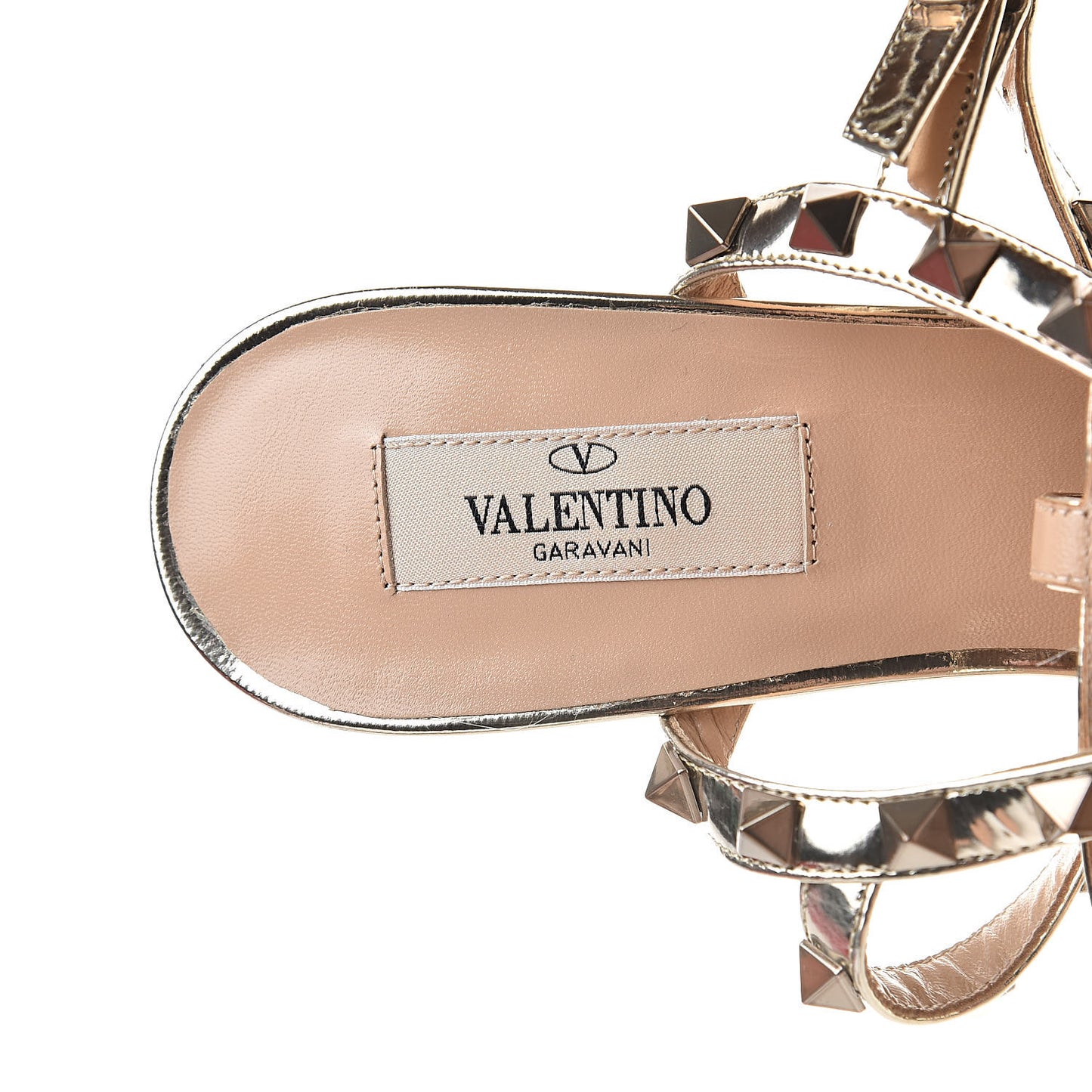 Metallic Pebbled Calfskin Patent Rockstud Ankle Strap 65mm Pumps 38 Skin