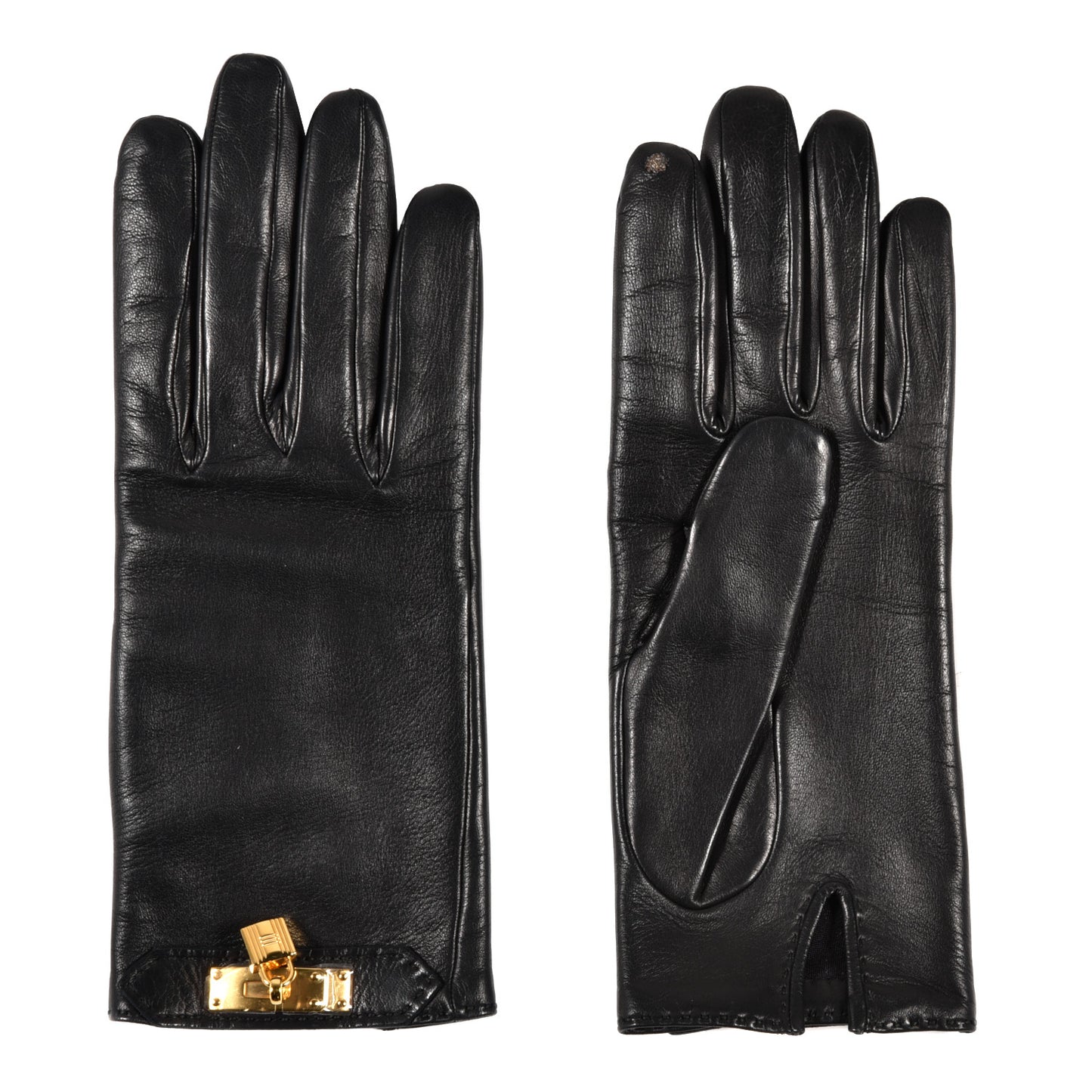 Lambskin Soya Kelly Lock Gloves 7 Black