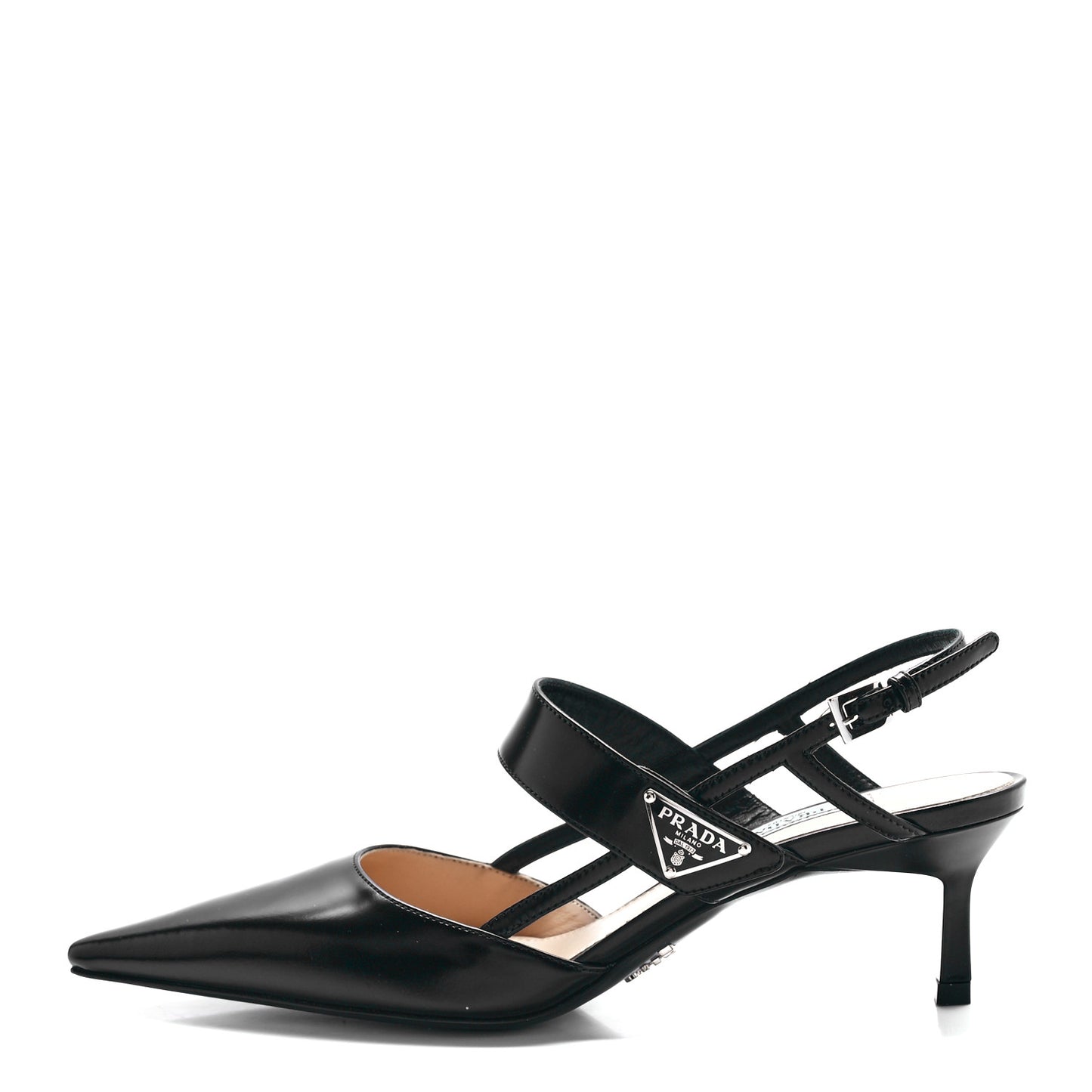 Spazzolato Metal Triangle Logo 55mm Slingback Pumps 35.5 Black
