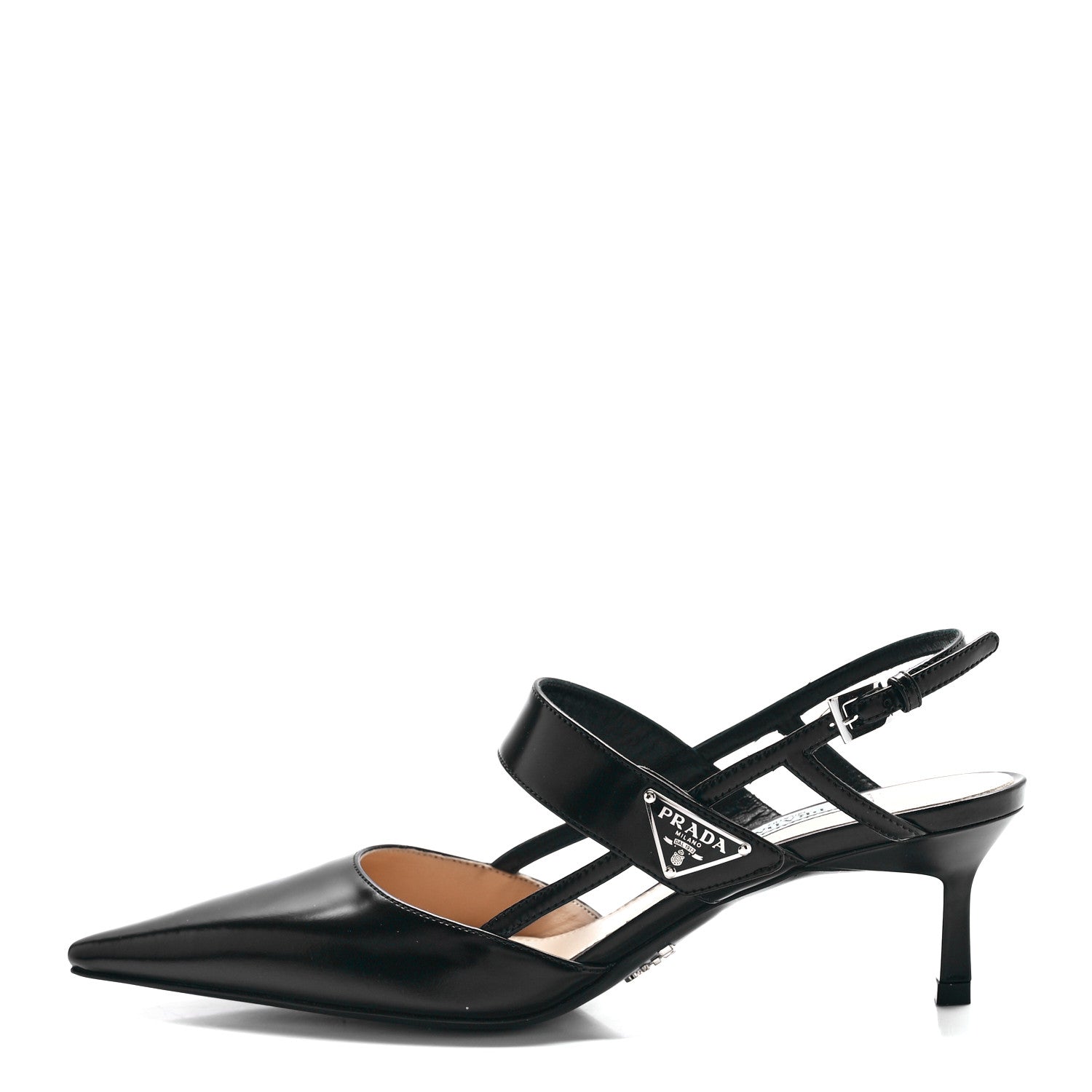 Prada Spazzolato Metal Triangle Logo 55mm Slingback Pumps 35.5 Black 1 of 7