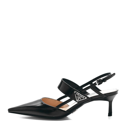 Prada Spazzolato Metal Triangle Logo 55mm Slingback Pumps 35.5 Black 1 of 7