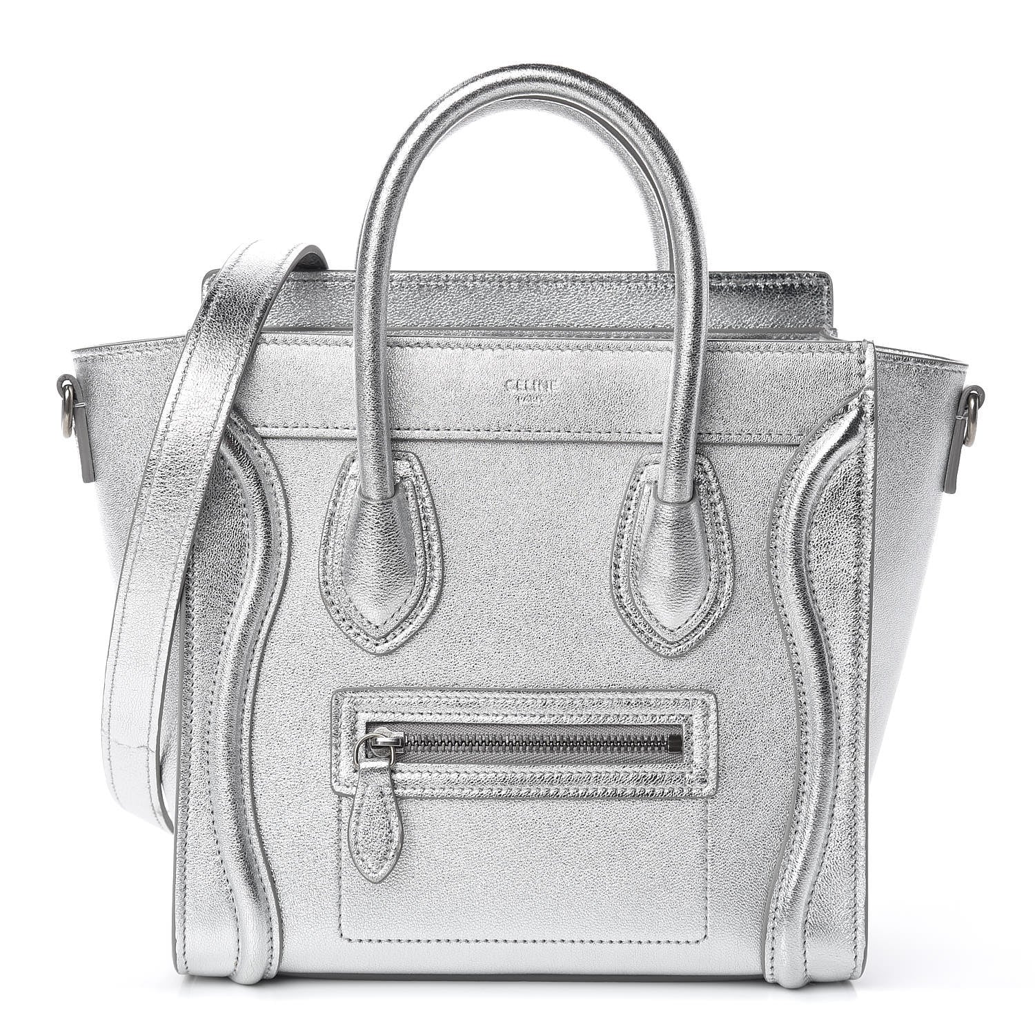 Celine Laminated Lambskin Nano Luggage Silver 1 of 11