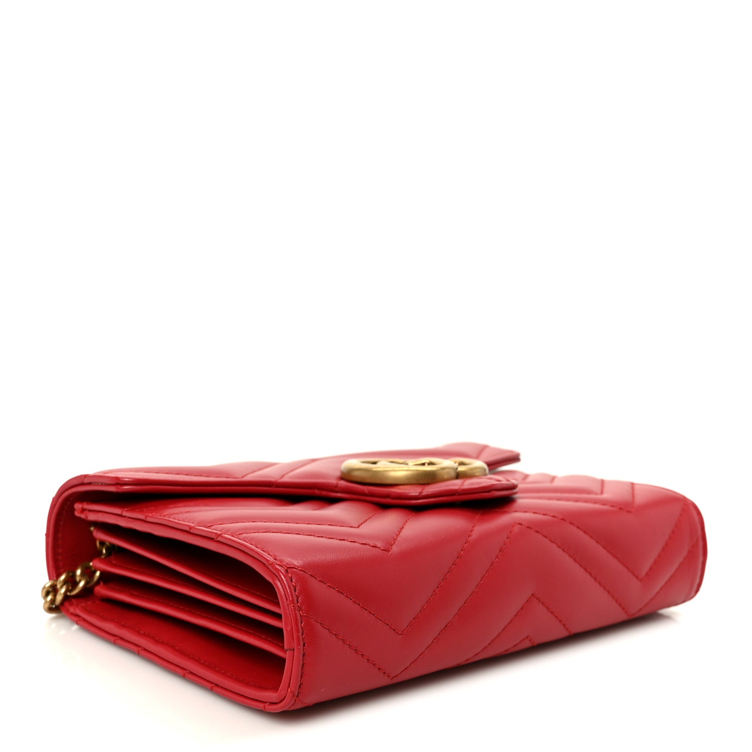 Gucci Calfskin Matelasse GG Marmont Chain Wallet Cuir Hibiscus Red 4 of 11