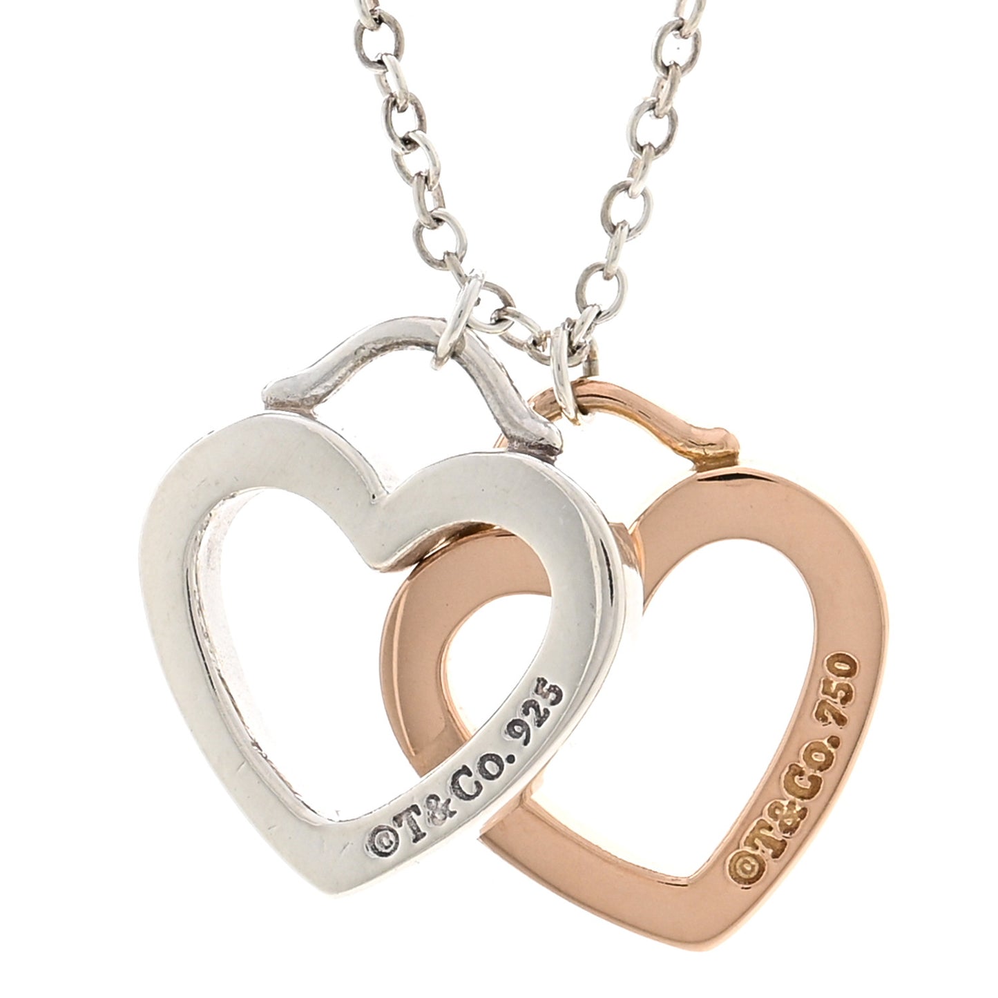 Sterling Silver 18K Rose Gold Double Open Heart Pendant Necklace