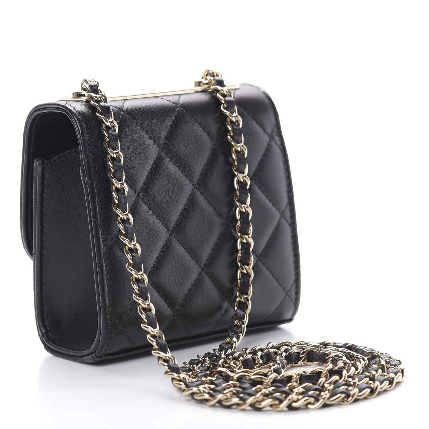 Lambskin Quilted Mini Trendy CC Chain Wallet Black