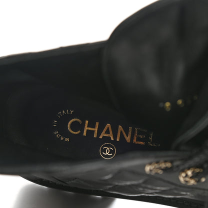 Chanel Shiny Goatskin Calfskin Quilted Lace Up Combat Boots 38 Black 7 of 8