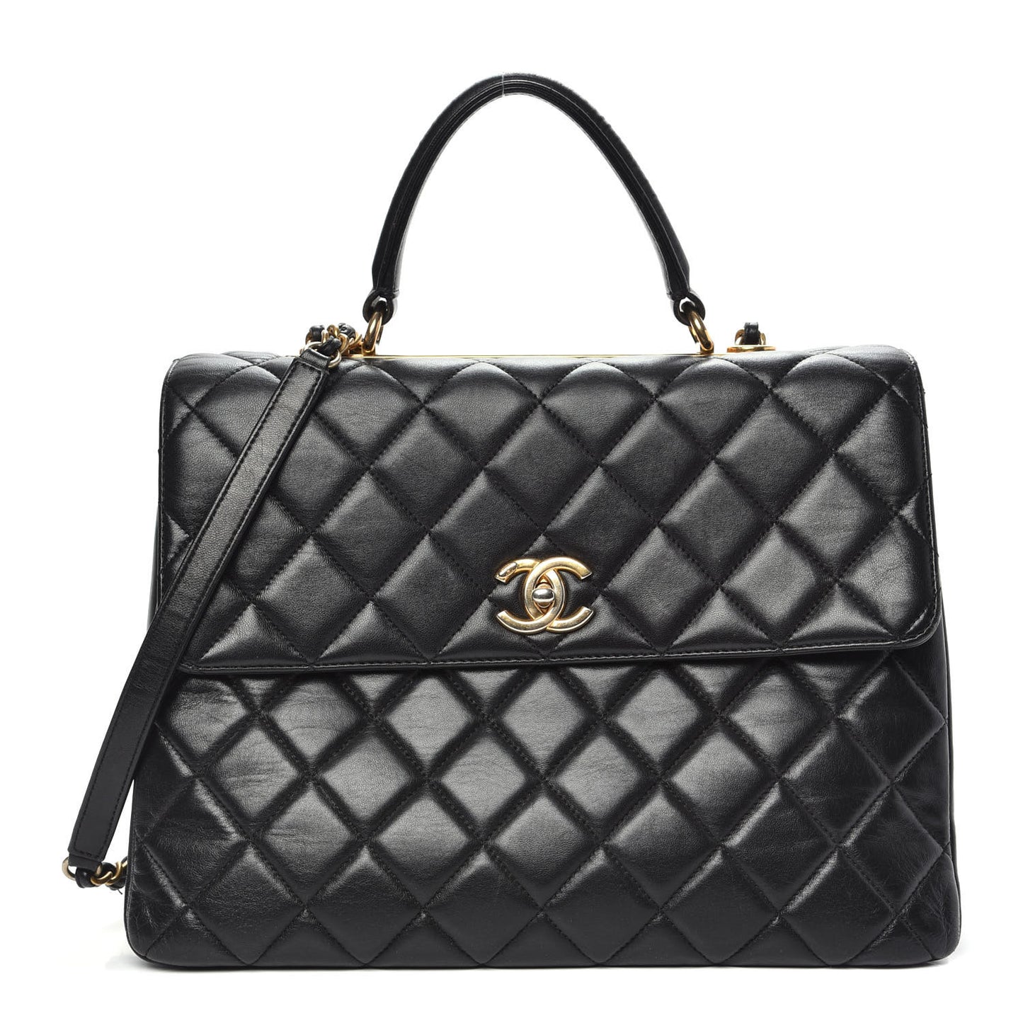 Lambskin Quilted Large Trendy CC Dual Handle Flap Bag Black