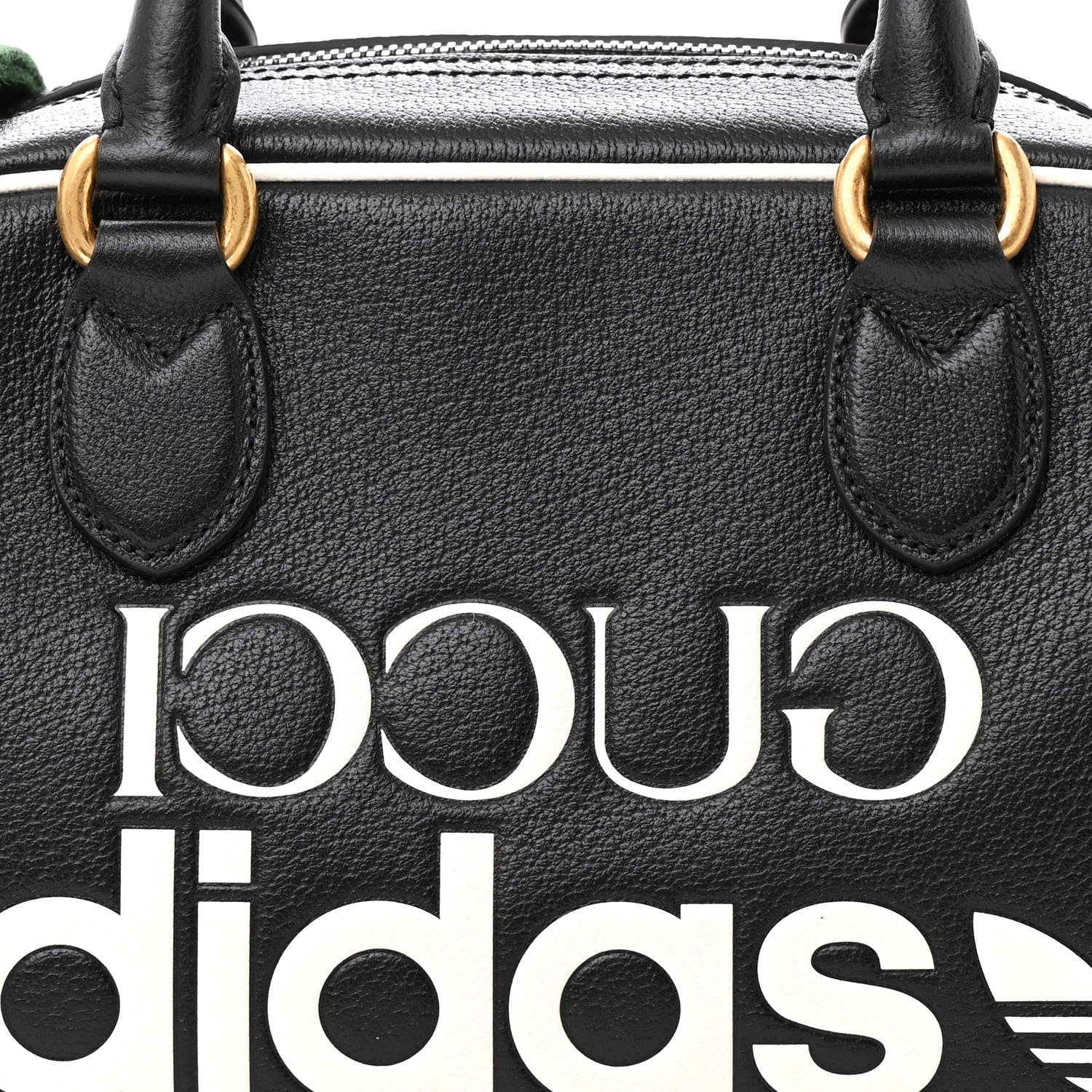 Gucci X ADIDAS Textured Dollar Calfskin Web Trefoil Logo Embossed Mini Bowling Bag Black Off White 8 of 10