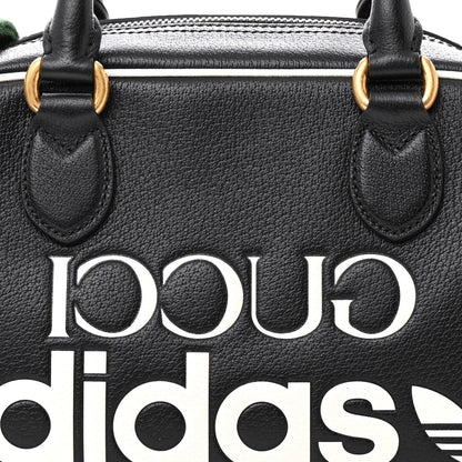 Gucci X ADIDAS Textured Dollar Calfskin Web Trefoil Logo Embossed Mini Bowling Bag Black Off White 8 of 10