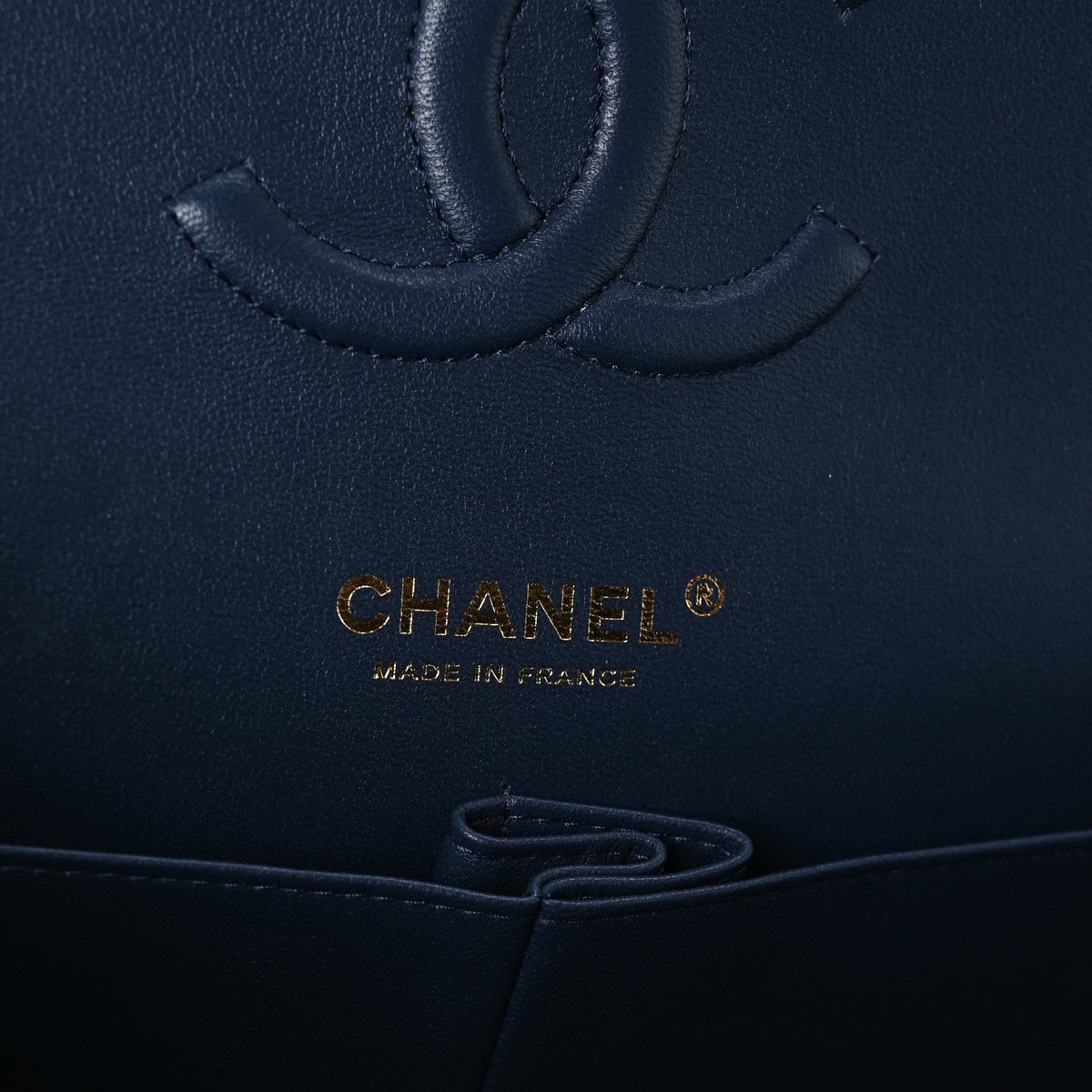 Printed Denim Quilted Medium Double Flap Dark Blue