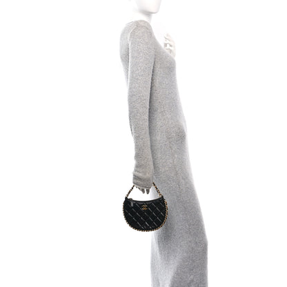 Chanel Shiny Crumbled Lambskin Quilted Round Small CC Hobo Black 2 of 10