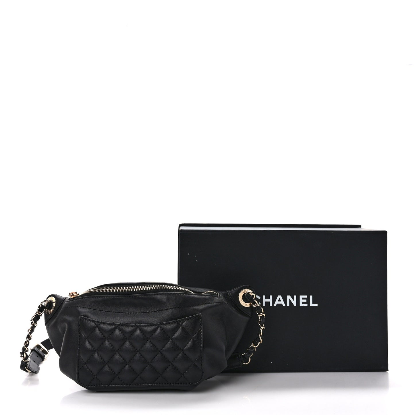 Lambskin Quilted Waist Bag Fanny Pack Black