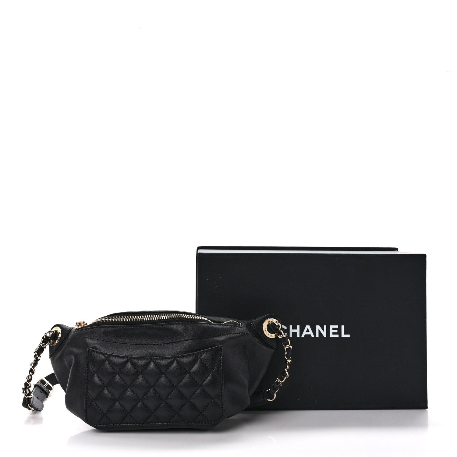 Chanel Lambskin Quilted Waist Bag Fanny Pack Black 10 of 10