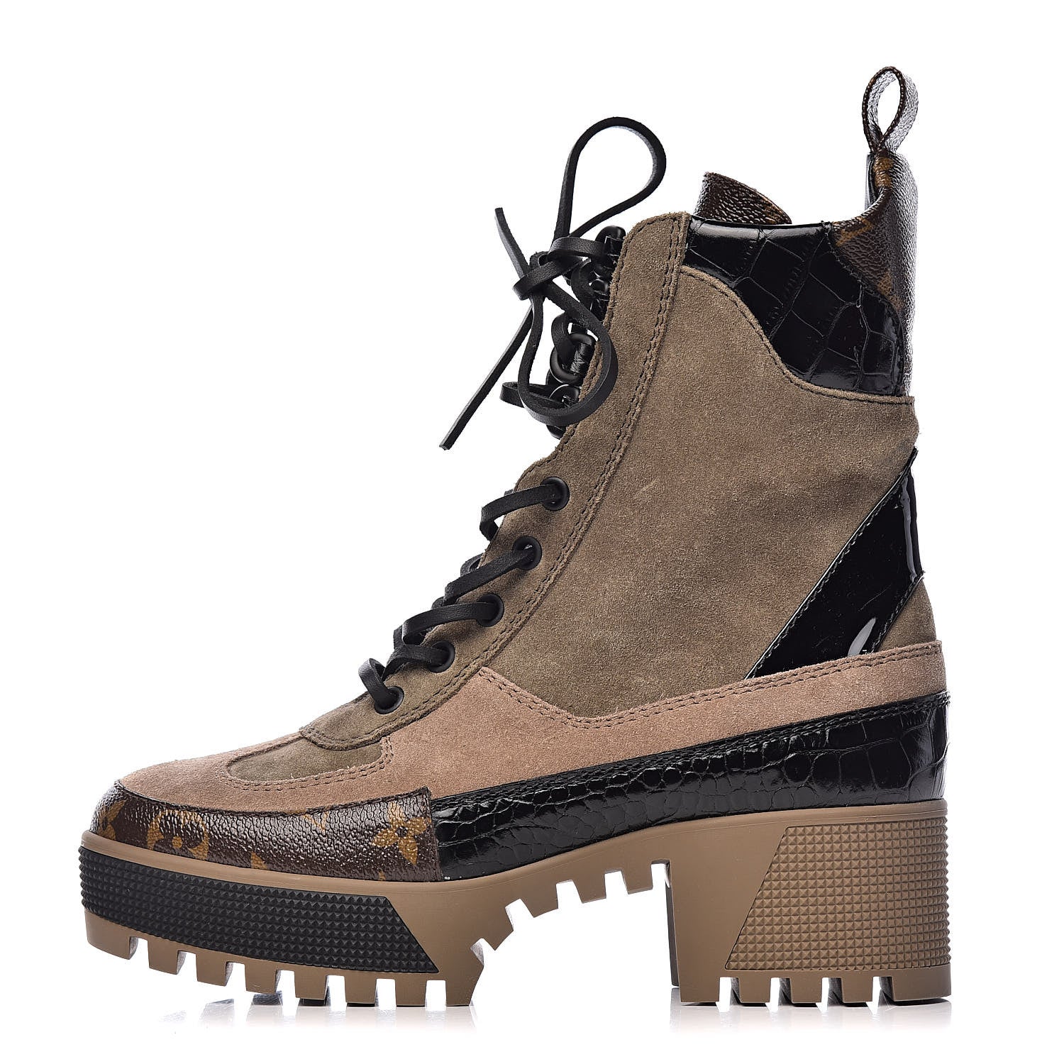 Louis Vuitton Suede Calfskin Monogram Laureate Platform Desert Boots 35.5 Taupe 1 of 9