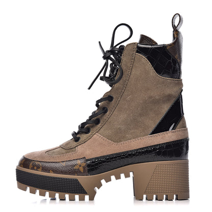 Louis Vuitton Suede Calfskin Monogram Laureate Platform Desert Boots 35.5 Taupe 1 of 9
