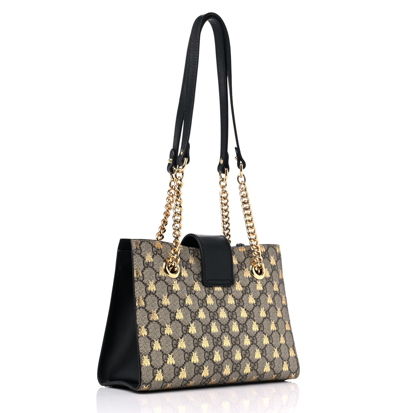 GG Supreme Monogram Bees Small Padlock Tote Beige Oro Black