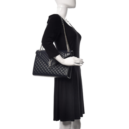 Saint Laurent Grain De Poudre Large Tri-Quilt Monogram Satchel Deep Marine 3 of 10