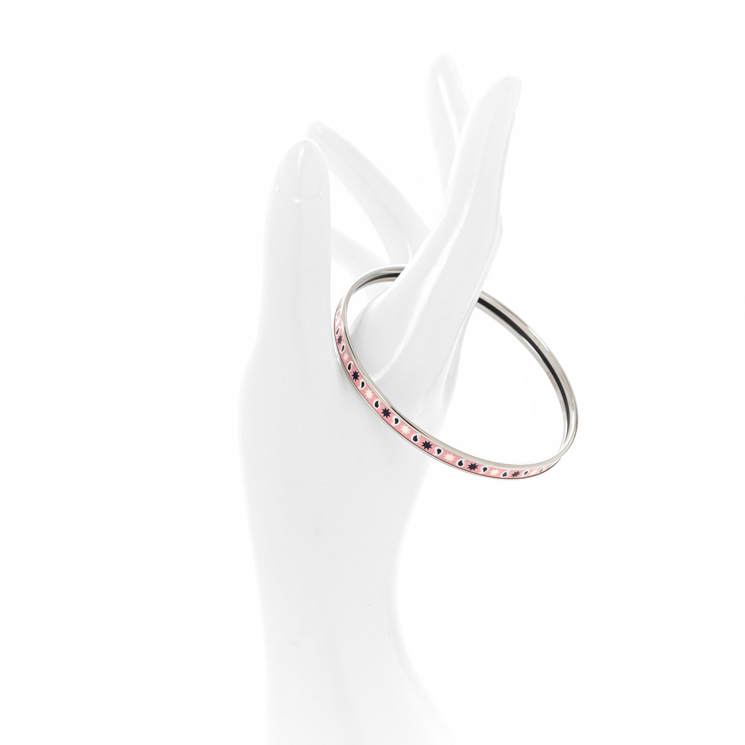 Hermes Enamel Printed Extra Narrow Bandana Bangle 70 Rose Fever 2 of 5