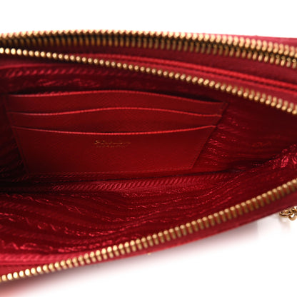 Prada Saffiano Lux Mini Double Zip Chain Crossbody Bag Fuoco 5 of 10