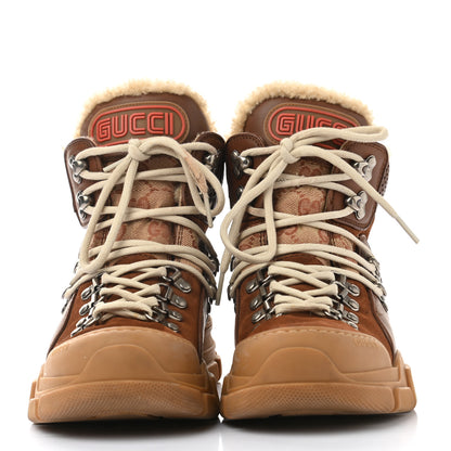 Gucci X SEGA Suede Shearling Calfskin GG Monogram Womens Flashtrek High-Top Sneakers 36 New Cuir Beige Ruggine 2 of 8