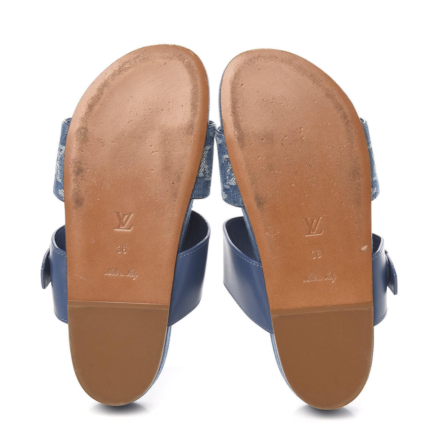 Monogram Denim Bom Dia Flat Mule Sandals 36 Blue