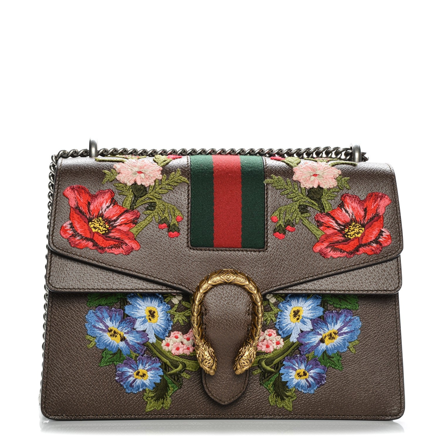 Gucci Calfskin Web Floral Embroidered Medium Dionysus Shoulder Bag New Acero 1 of 8