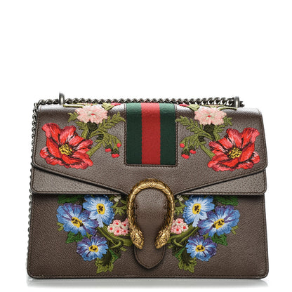 Gucci Calfskin Web Floral Embroidered Medium Dionysus Shoulder Bag New Acero 1 of 8