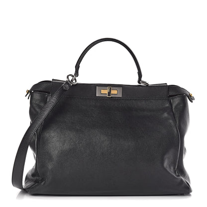 Fendi Goatskin Zucca Large Peekaboo Iconic Satchel Black Tobacco 1 of 16