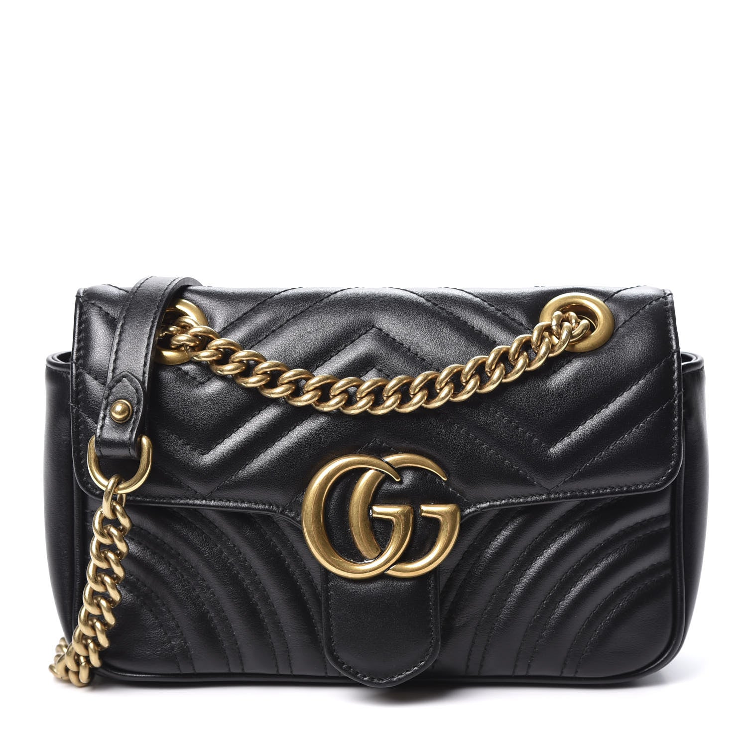 Gucci Calfskin Matelasse Mini GG Marmont Shoulder Bag Black 1 of 11