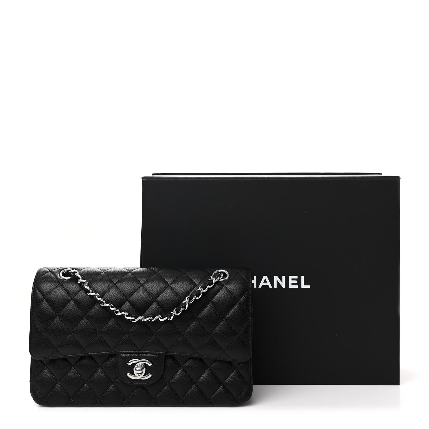 Caviar Quilted Medium Double Flap Black