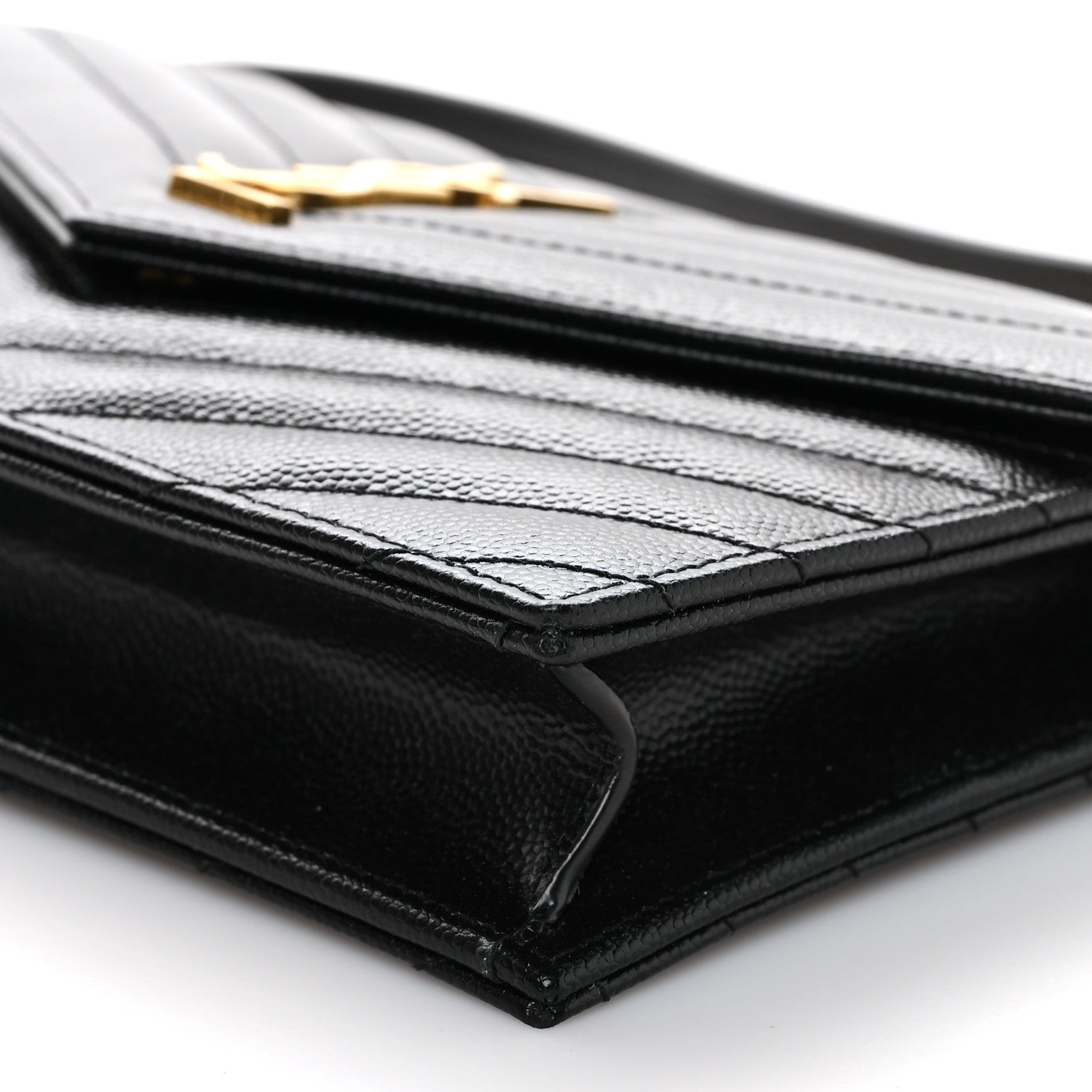 Saint Laurent Grain De Poudre Matelasse Chevron Monogram Envelope Chain Wallet Black 7 of 8