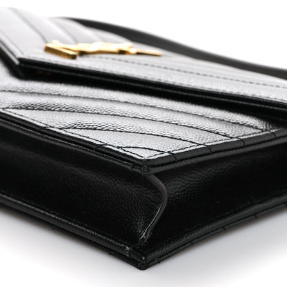 Saint Laurent Grain De Poudre Matelasse Chevron Monogram Envelope Chain Wallet Black 7 of 8