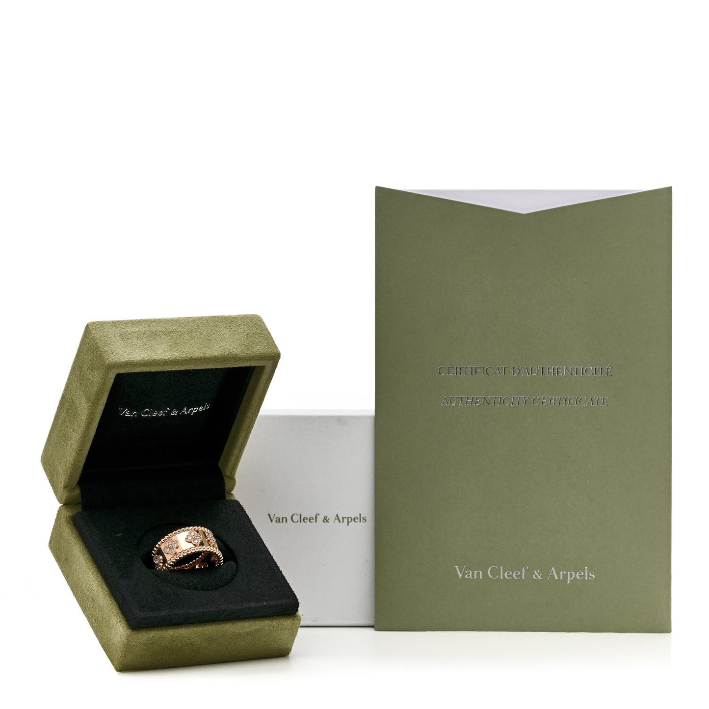 18K Rose Gold Diamond Medium Perlee Clovers Ring 56 7.75