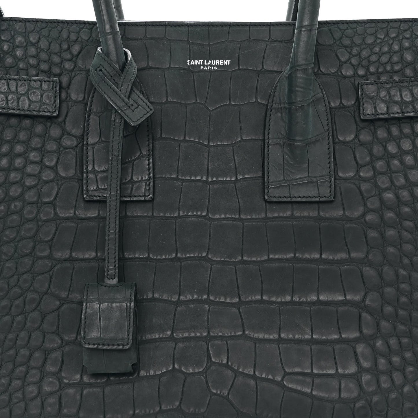 Calfskin Crocodile Embossed Small Sac de Jour Dusty Black