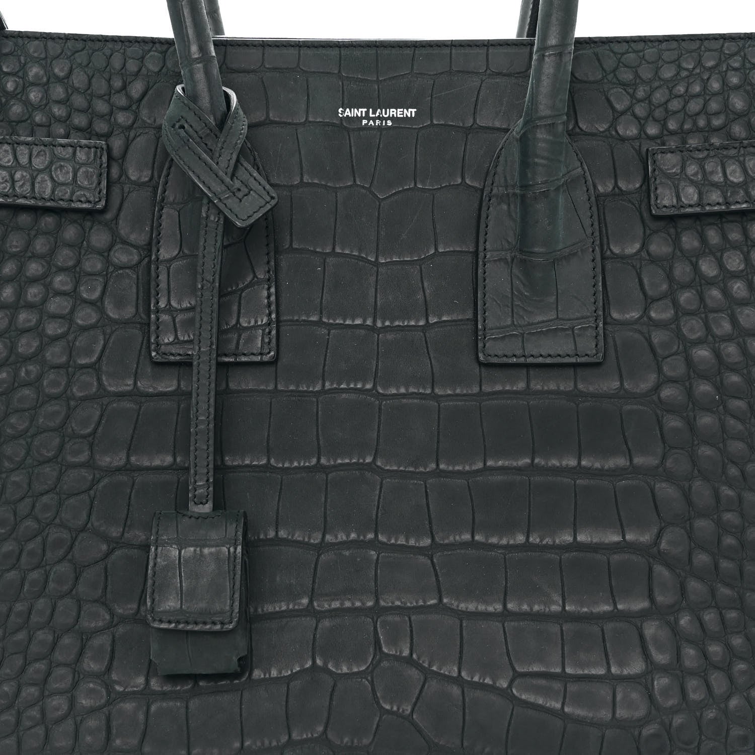Saint Laurent Calfskin Crocodile Embossed Small Sac de Jour Dusty Black 8 of 10