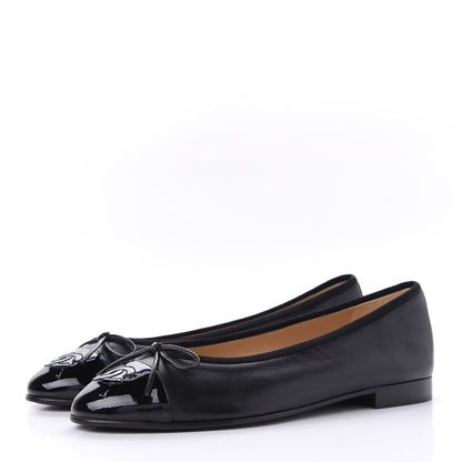 Chanel Lambskin Patent Cap Toe Ballerina Flats 37 Black 3 of 12