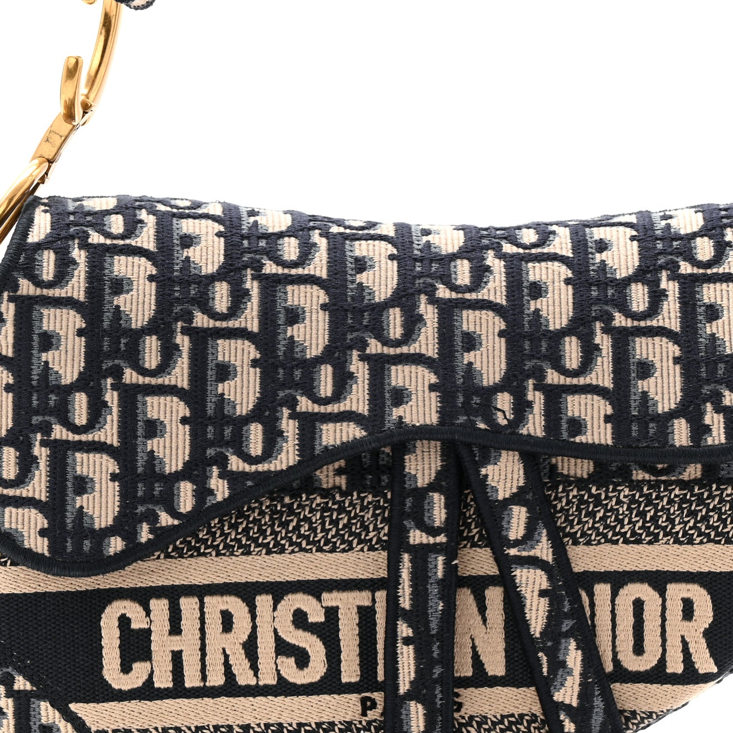 Oblique Embroidered Saddle Bag Blue