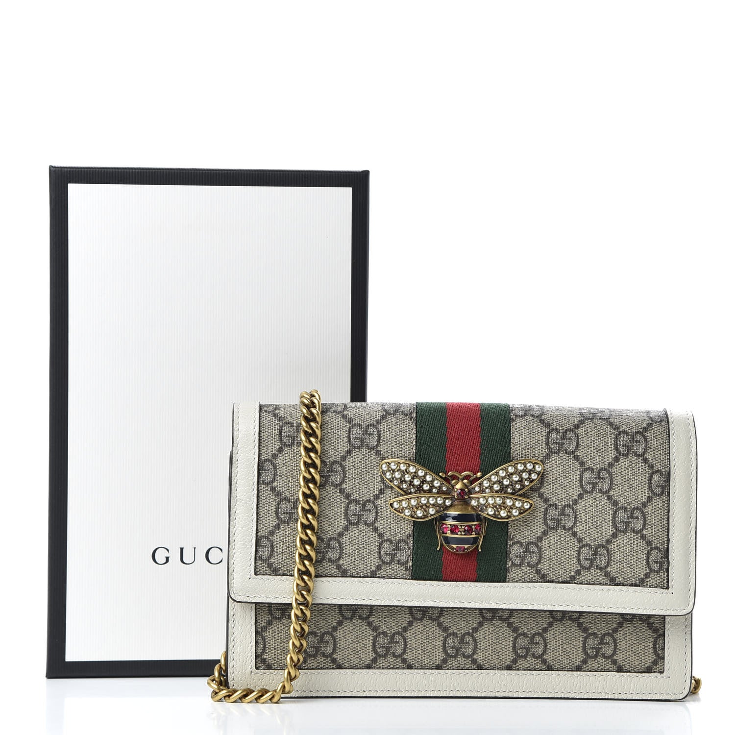 Gucci GG Supreme Monogram Web Queen Margaret Chain Wallet White 10 of 10