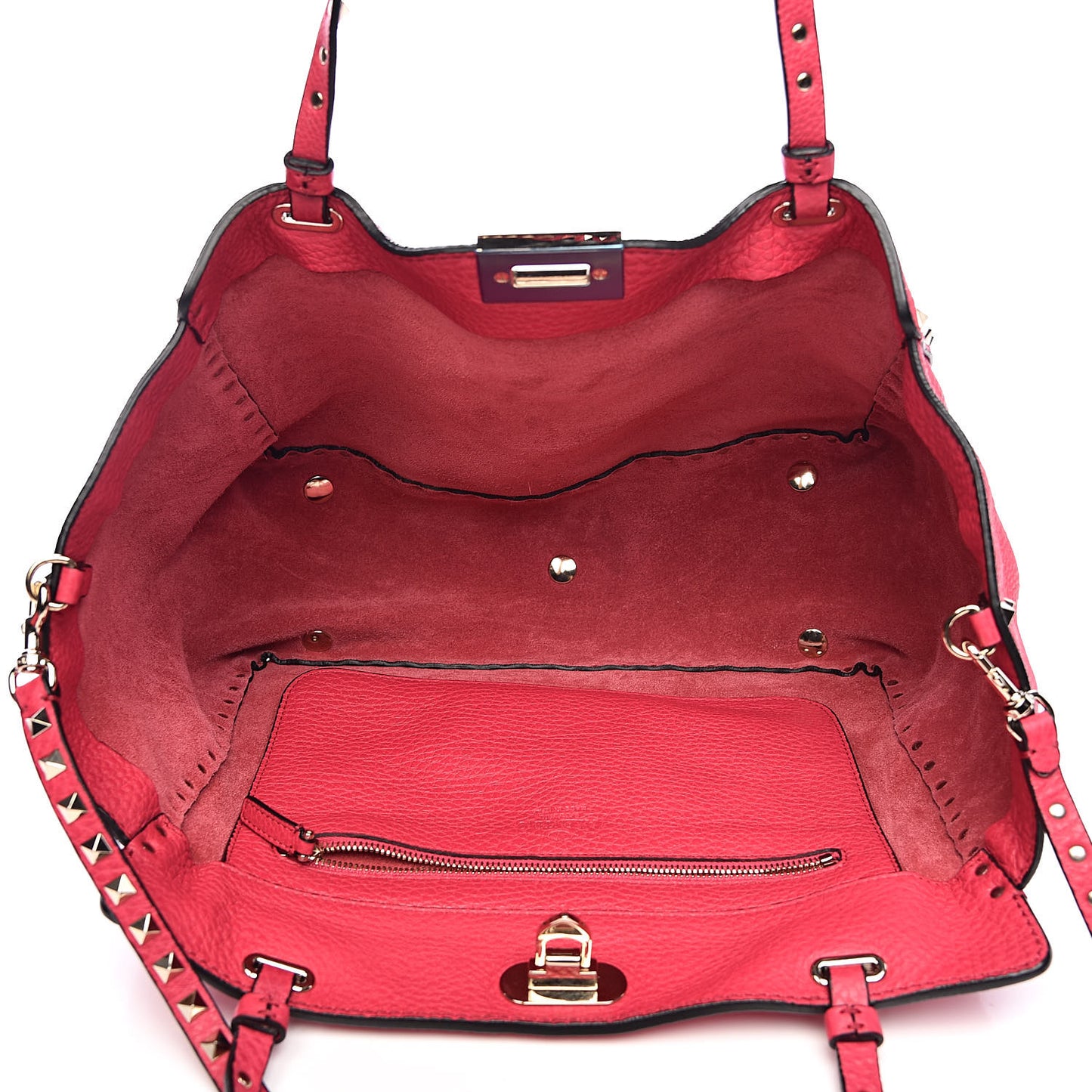 Pebbled Calfskin Medium Rockstud Tote Deep Fuxia