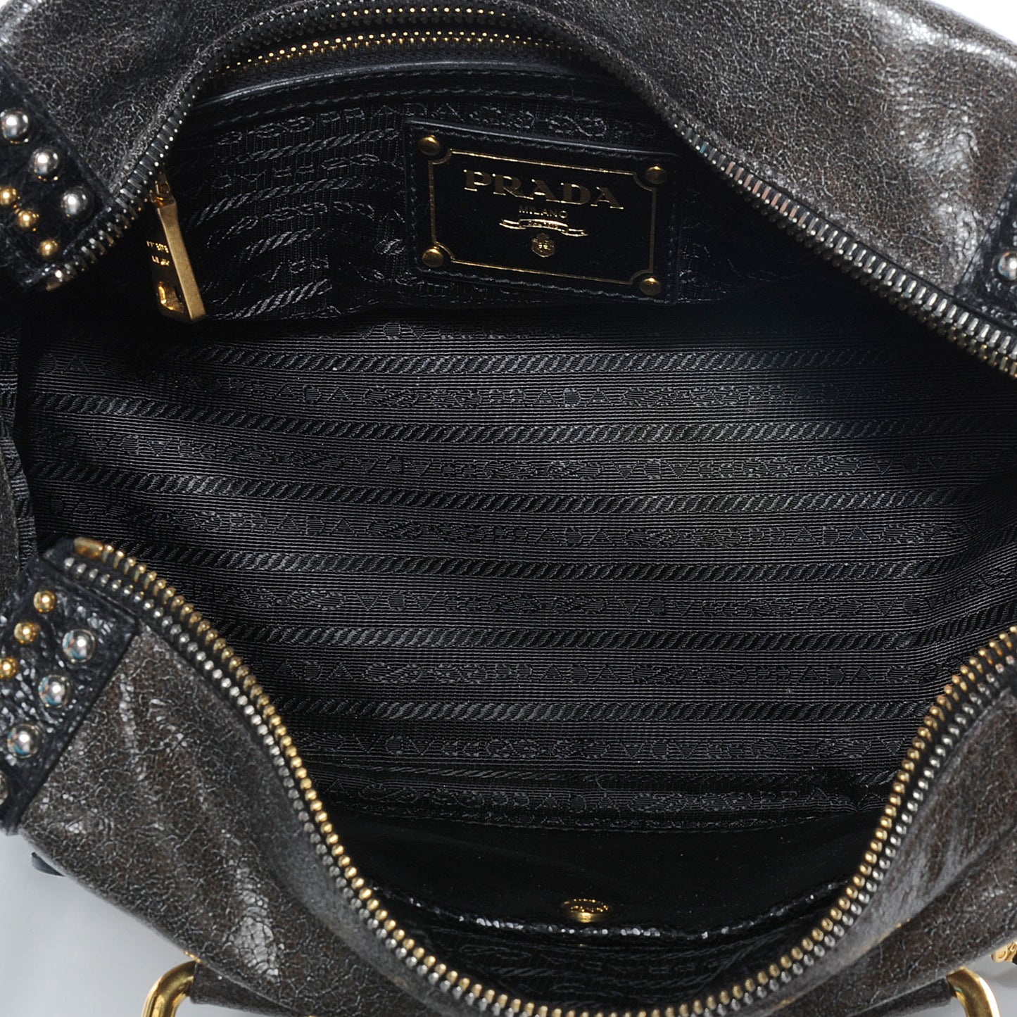 Crackled Calfskin Studded Tote Black